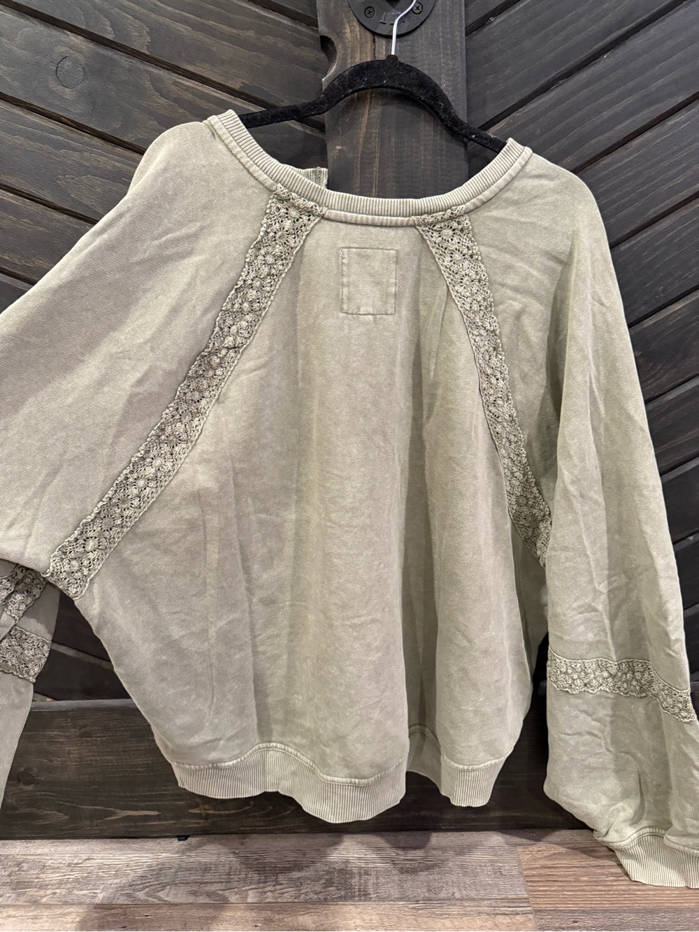 aerie Olive Green Lace-Trim Pullover Sweatshirt - Picture 2 of 3